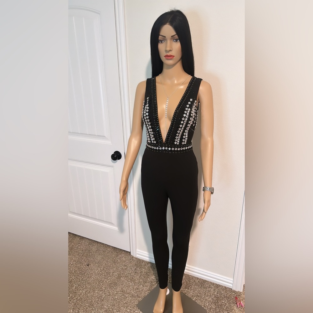 sexy black jumpsuit with silver and black stones 🥰 fashion nova 🤩